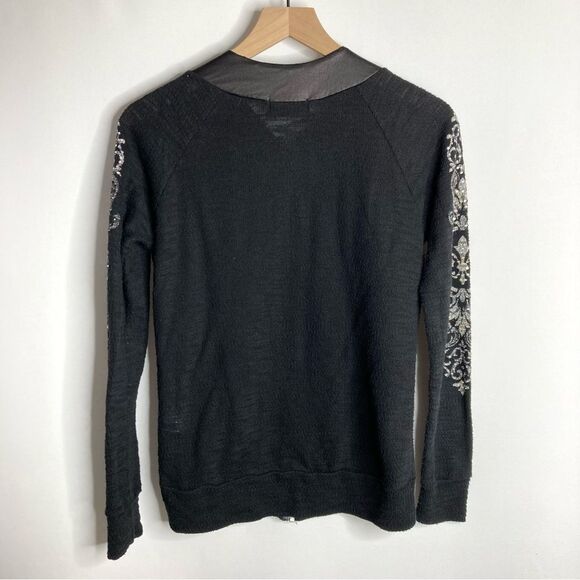 Vocal Black Rhinestone Embellished Zip Up Lightweight Cardigan Top Medium Y2K - Picture 9 of 11